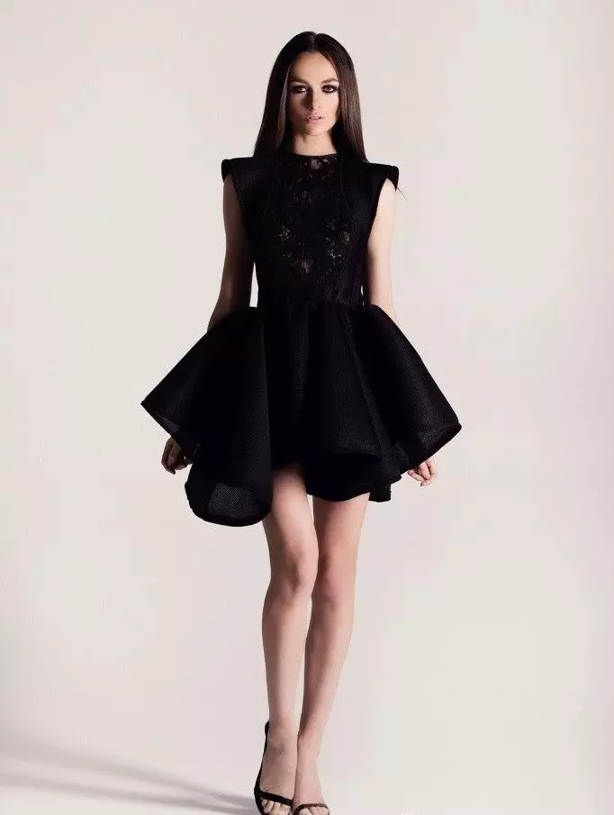 შავი შემოკლებული Neoprene Dress