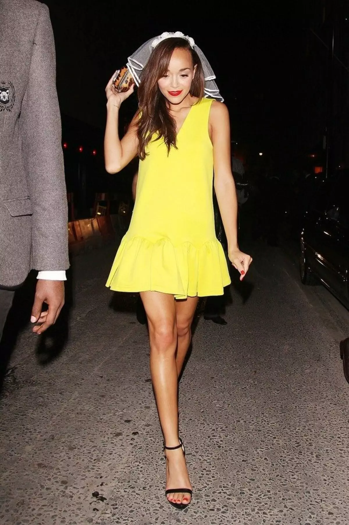 주름 노란색 네오프렌 드레스