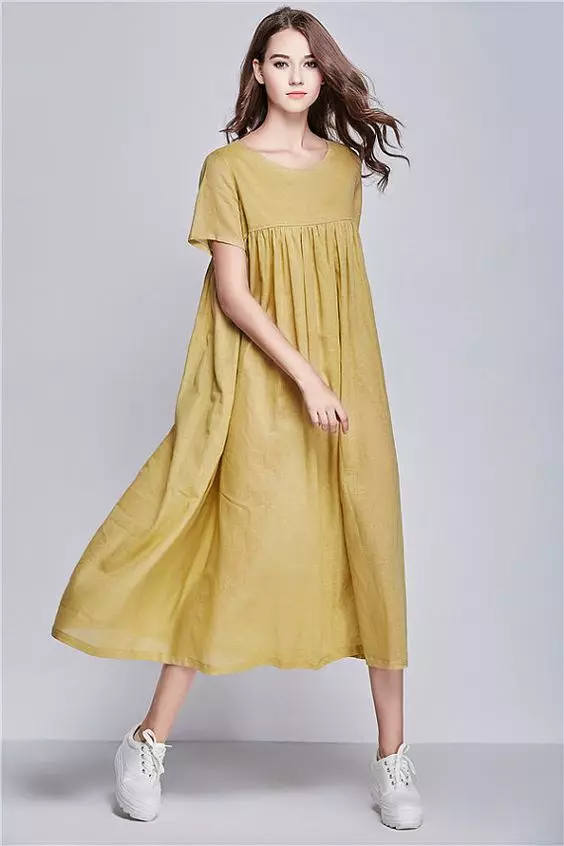 Mustard Linen Long Dress