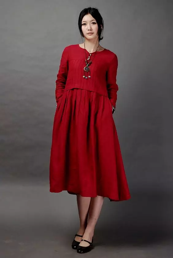 Red Linen Dress.
