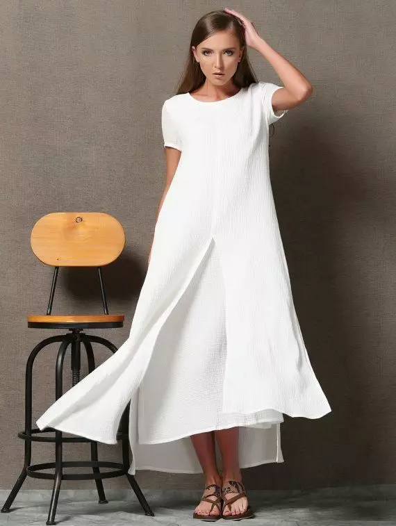 सफेद लिनन लंबी पोशाक