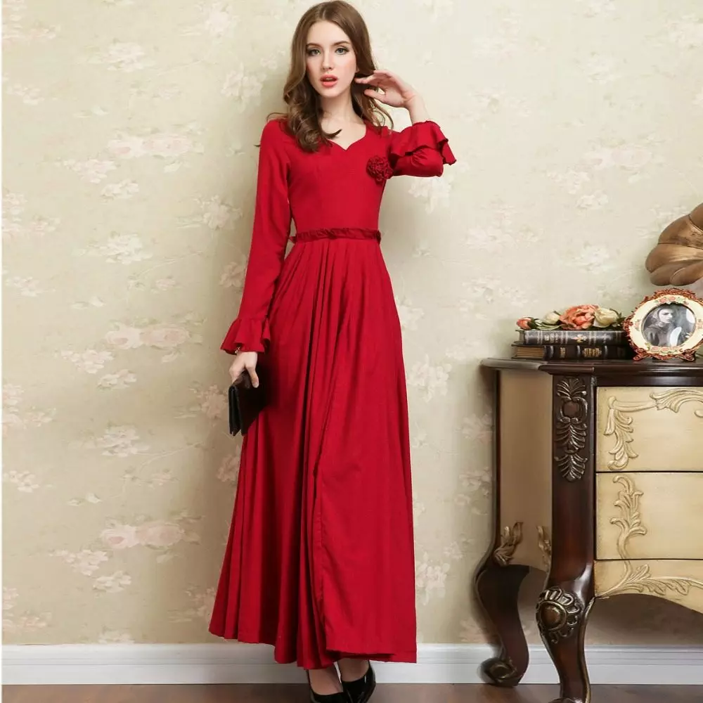 Vestido de liño long vermello