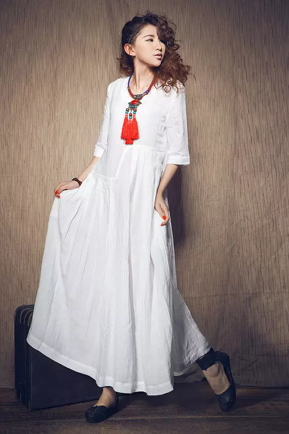 White Long Linen Dress