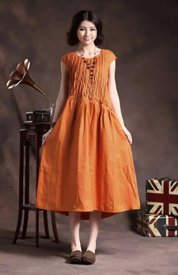 Orange Long Linen Dress