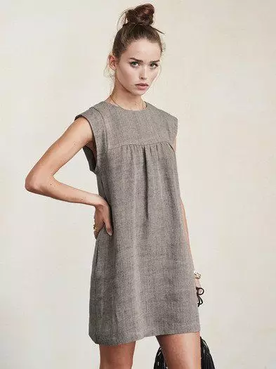 Gray linen gaun pendek