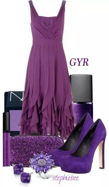 Váy cà tím, phụ kiện lilac và đen