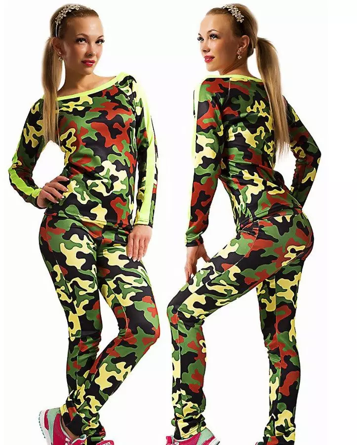 Camouflage Sport Suit (37 fotot): Camouflage Print mudelid 14830_32