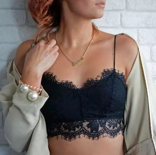 LACE BRA (62 sary): Modely miaraka amin'ny dantelina tsy misy taolana ary tsy misy fikosoham-bary, mainty sy fotsy ambony bra, scraper bra 14919_32