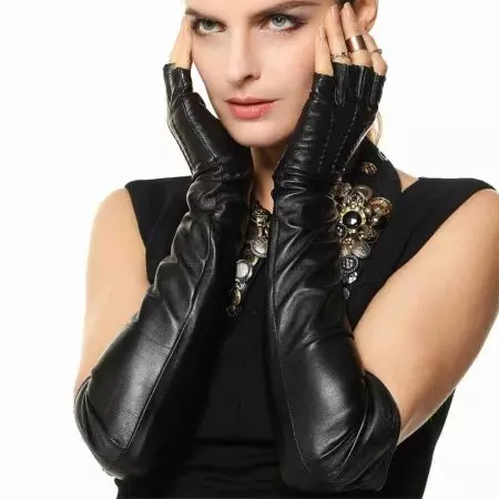 دستکش چرم طولانی (64 عکس): مدل های زمستانه زنانه کشیده از سیاه و سفید 15195_14