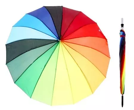 Ĉielarko ombrelojn (50 fotoj): Multkolora bastonon kaj ŝanĝante koloron faldebla ombrelo-ĉielarko 15239_17