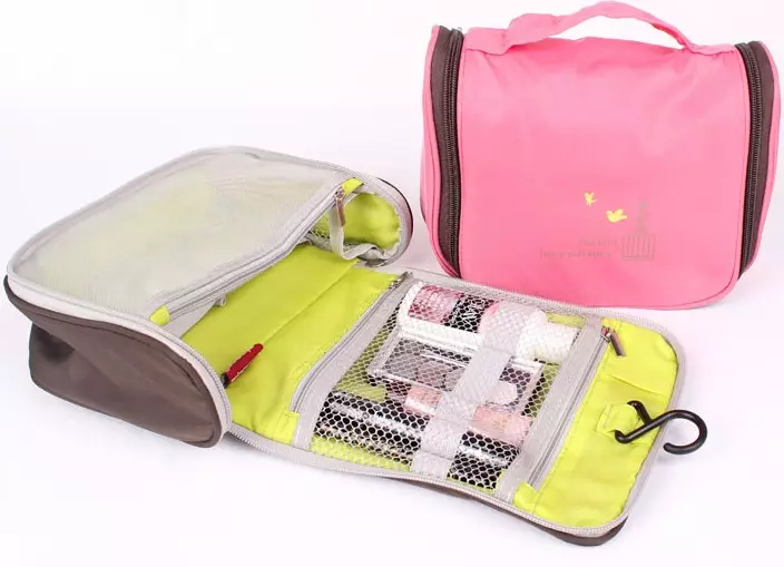 Road Cosmetic Bag (67 Foto): Model Lipat Perempuan untuk Perjalanan, Kosmetik Bergaya untuk Wanita 15251_3