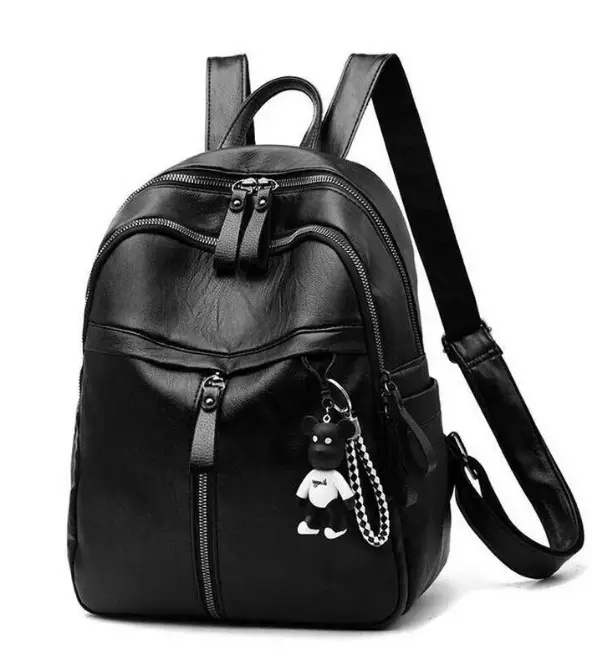 Siyah deri sırt çantaları: Kadınların büyük ve küçük sırt çantaları, gerçek deriden ve yapay, vernik derisinin yapay, ferah kalıplarından yapılmıştır. Bir sırt çantası ve ne giyeceğiniz? 15348_12