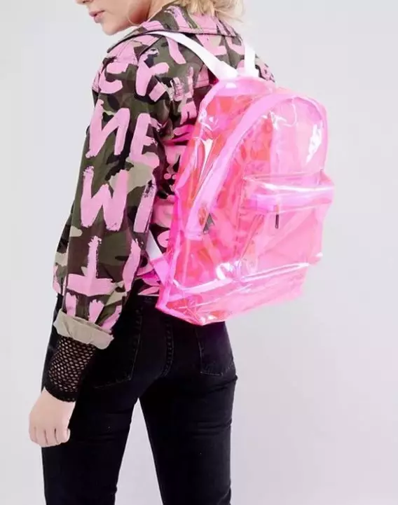 Transparentni ruksaci: Mali ženski ružičasti prozirni modeli i mini naprtnjaci sa šljokicama, bijelim i drugim ruksacima 15362_16