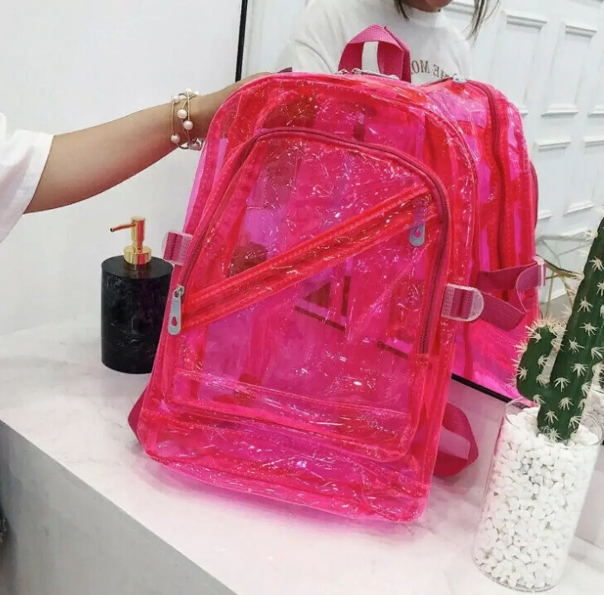 Transparent Backpacks: Little Women's Pink Translucent Models and Mini Backpacks with Sequins, White and Other Backpacks 15362_28