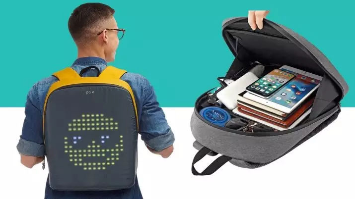 Sac à dos d'écran: Vue d'ensemble des sacs à dos numériques lumineux avec un affichage à LED par derrière. Comment connecter le portefeuille interactif électronique 