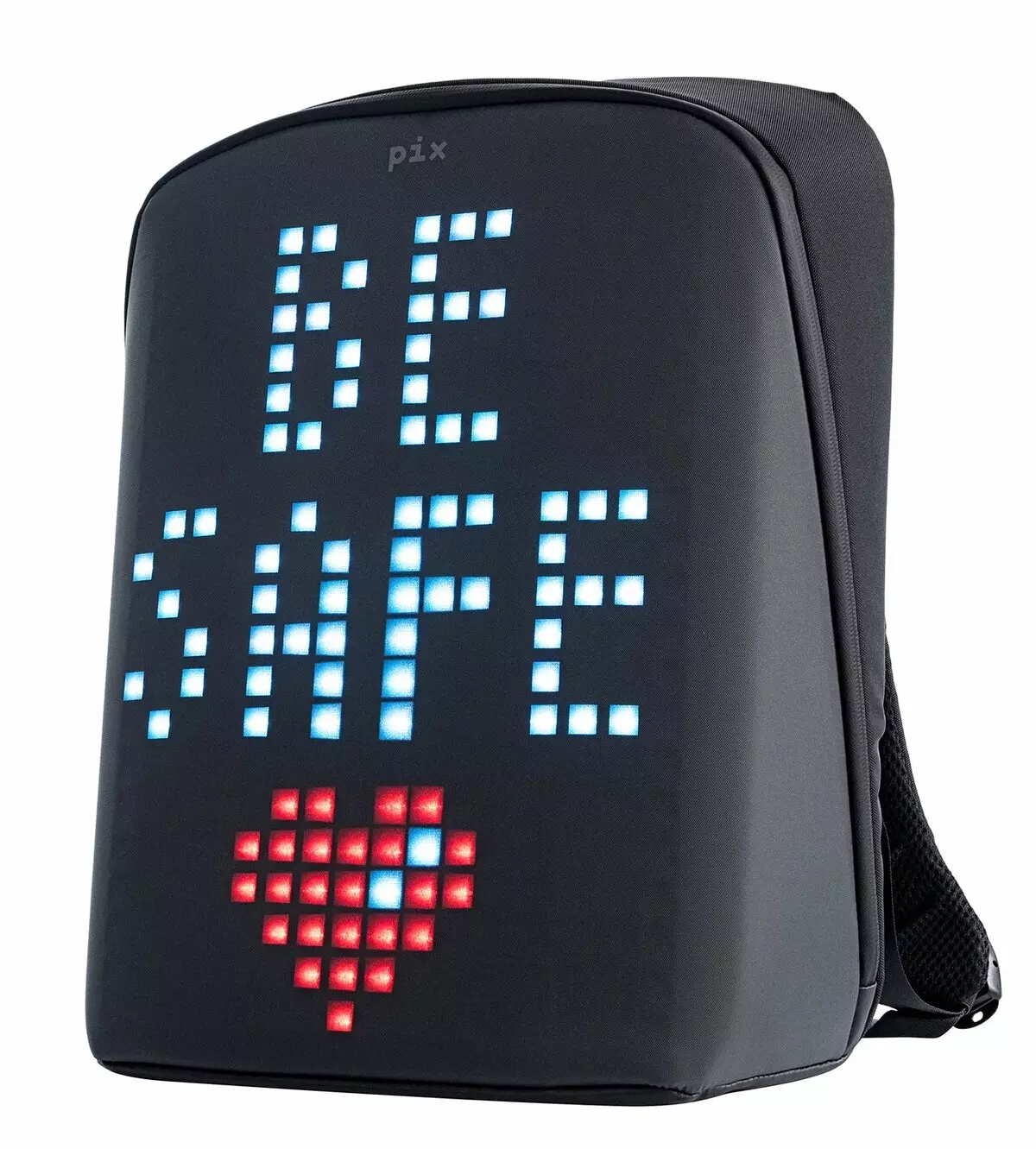 திரை backpacks: பின்னால் இருந்து LED காட்சி ஒளிரும் டிஜிட்டல் backpacks கண்ணோட்டம். 