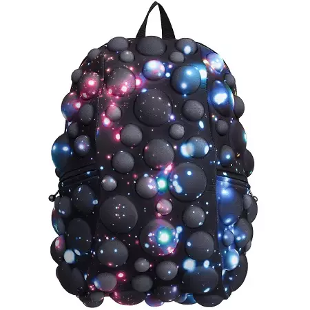 Backpacks Madpax: Spike, Ireng karo umplite lan spines, kulit lan alus, uga model backpacks, ukuran kaya ngumbah 15434_18