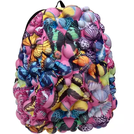 Backpacks Madpax: Spike, Ireng karo umplite lan spines, kulit lan alus, uga model backpacks, ukuran kaya ngumbah 15434_30