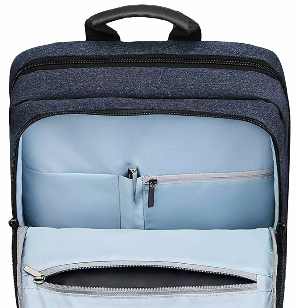 Xiaomi Backpack: Pilihan untuk komputer riba, ransel wanita, kulit, model bandar kuning dan warna lain, pilihan dengan mengecas dan skrin 15447_37