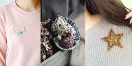 Broche (185 fotos): Como usar modelos de coiro e tecido, broches de moda 2021, así como en forma de flor, ordena e fermosa xoia 15524_107