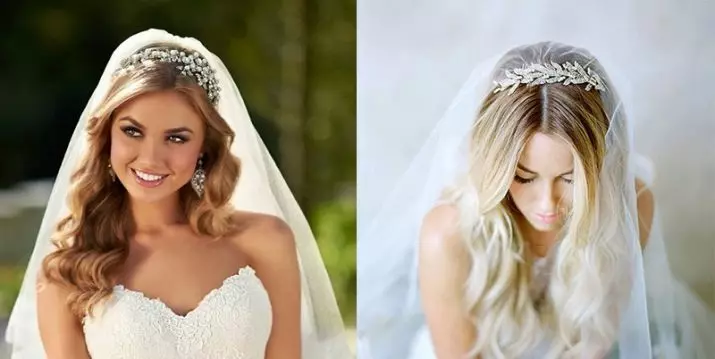 Bryllup Tiara (61 billeder): Modeller til et bryllup til bruden, billeder med et slør og med diadema-gitter til hår med perler 15530_15