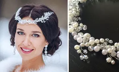 Dasma Tiara (61 foto): Modele për një martesë për nusen, imazhe me një vello dhe me një rrjet diedema për flokët me perla 15530_32