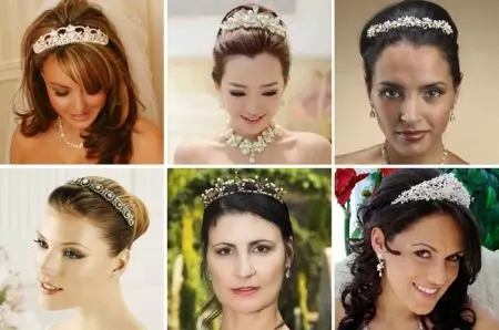 Сватбена тиара (61 снимки): Модели за сватба за булката, изображения с воал и с диадема-решетка за коса с перли 15530_40