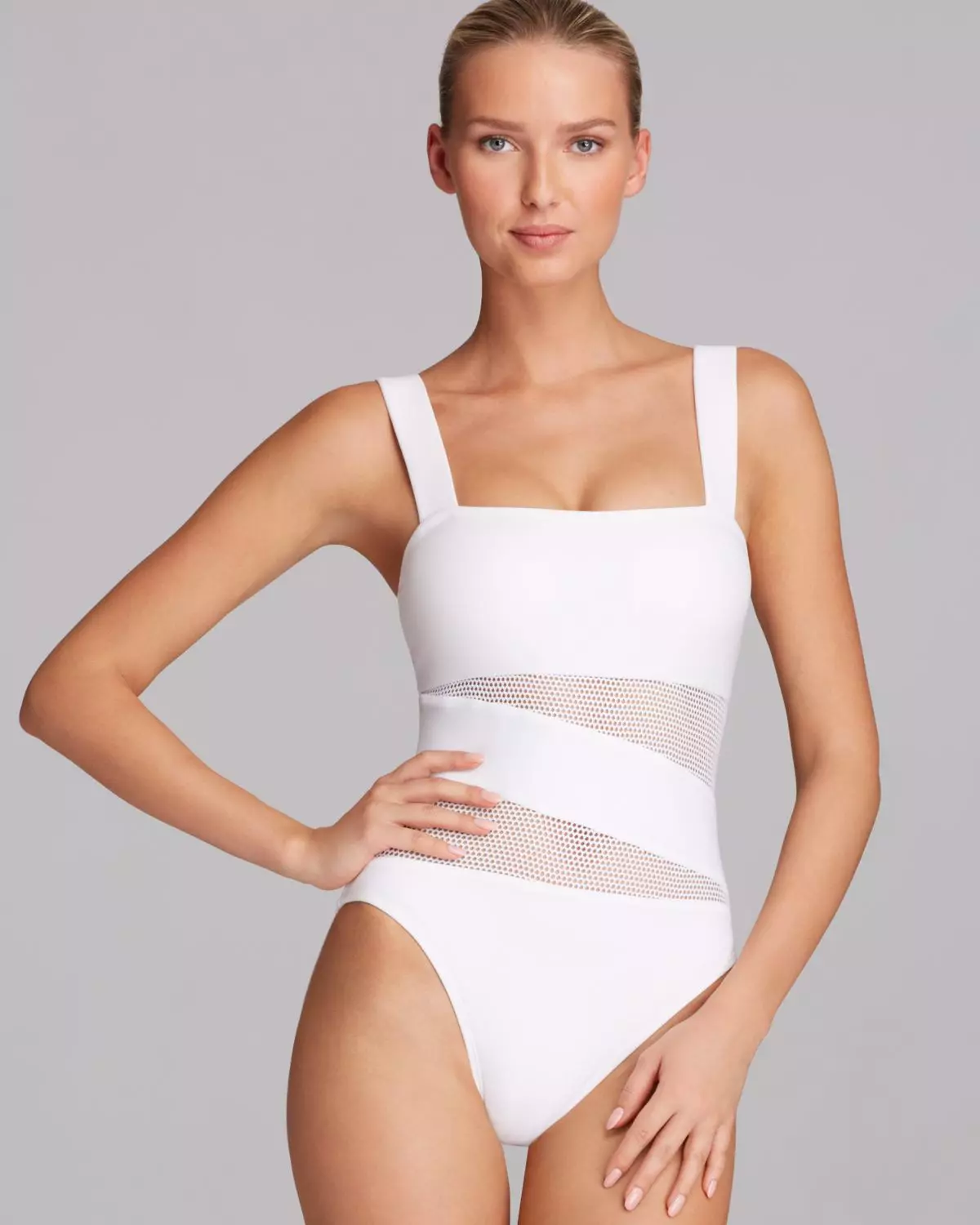 Weiß Badeanzug (73 Fotos): Schöne weibliche Modelle, Glas-weiße Blase Badeanzug, tupfen Modelle 1557_16