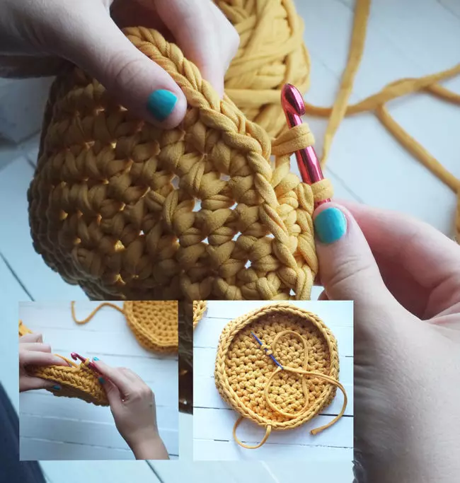 Túi sợi dệt kim (75 ảnh): Làm thế nào để buộc kim một mô hình tròn từ một sợi ruy băng, lớp chính 15627_54