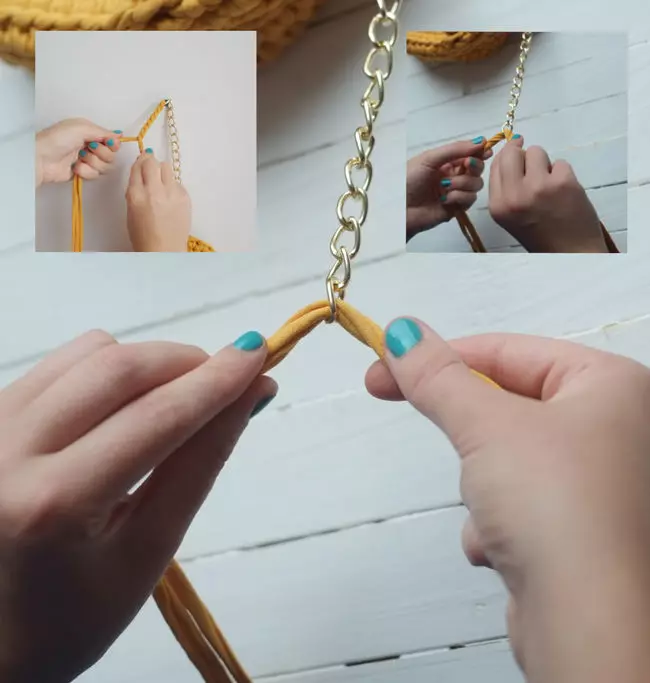 Плетени кеси за предиво (75 фотографии): Како да ги врзувате иглите за кружен модел од лента, господарска класа 15627_60