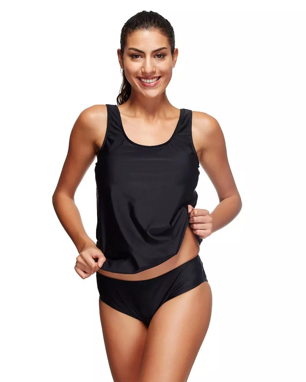 Swimsuit Black (80 fotos): Fusión e modelos separados, cores opcionais, traxe de baño pechado, tendencias de moda 2021 1567_40