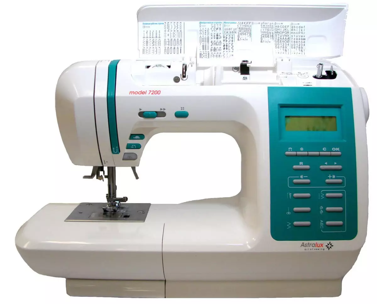máquinas de coser: AstraLux modelo con un filamentaker, automóviles 150, línea roja Victoria y otros. instrucciones de revisión y opinión 15681_4