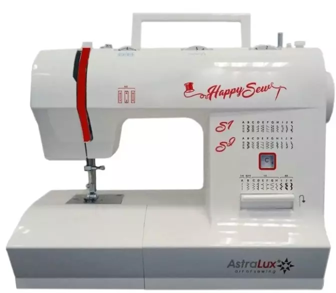 máquinas de coser: AstraLux modelo con un filamentaker, automóviles 150, línea roja Victoria y otros. instrucciones de revisión y opinión 15681_6