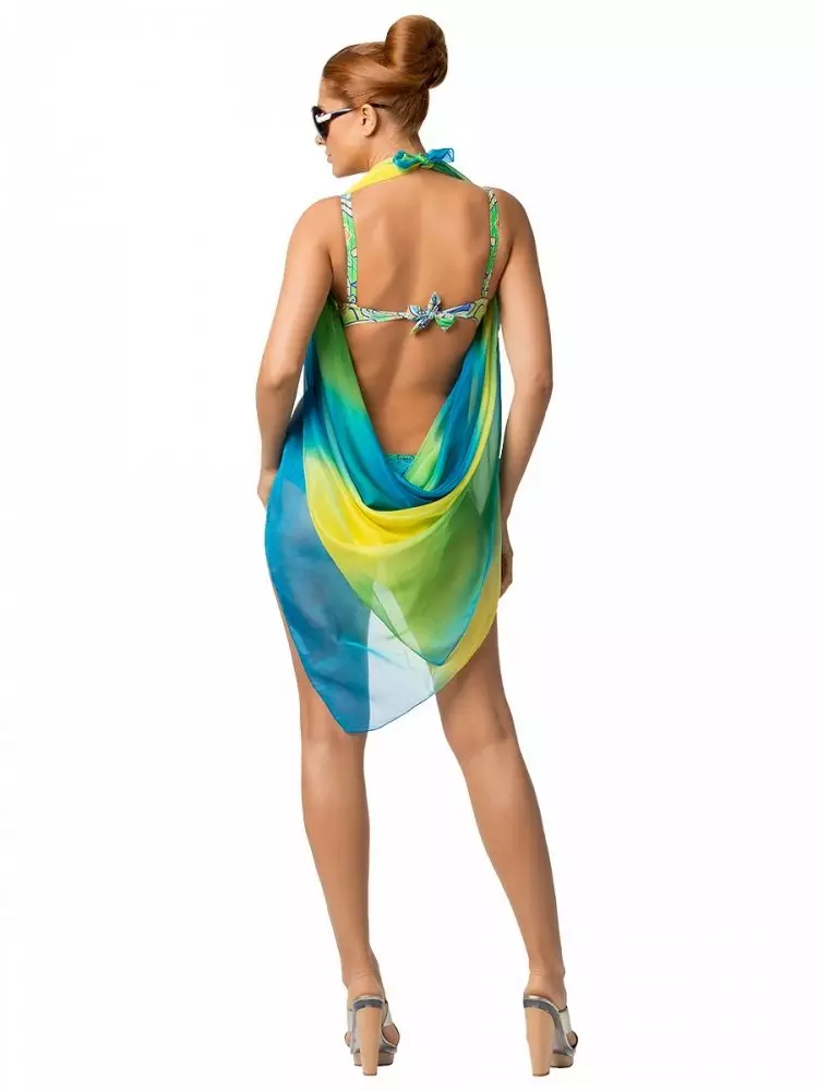Pareo (130 fotografií): Plážové modely pro plavky Mini a pletené, velikost šálové, jak nosit letní pare-šaty a pare-sukně 1568_23