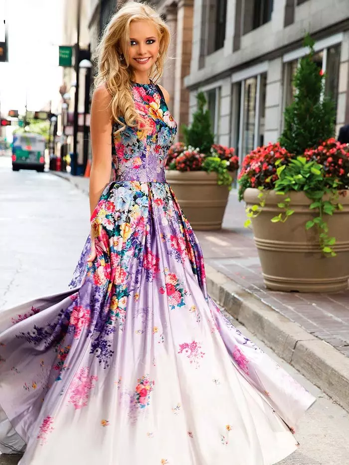 Evening dress on graduation with flowers