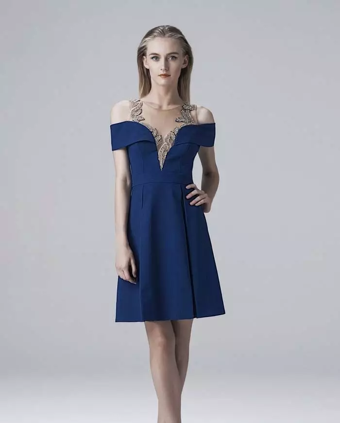 Vestido de noite azul curto