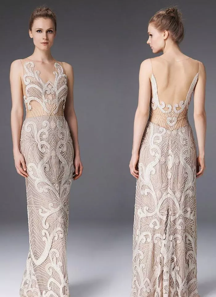 Evening dress with illusion of naked body
