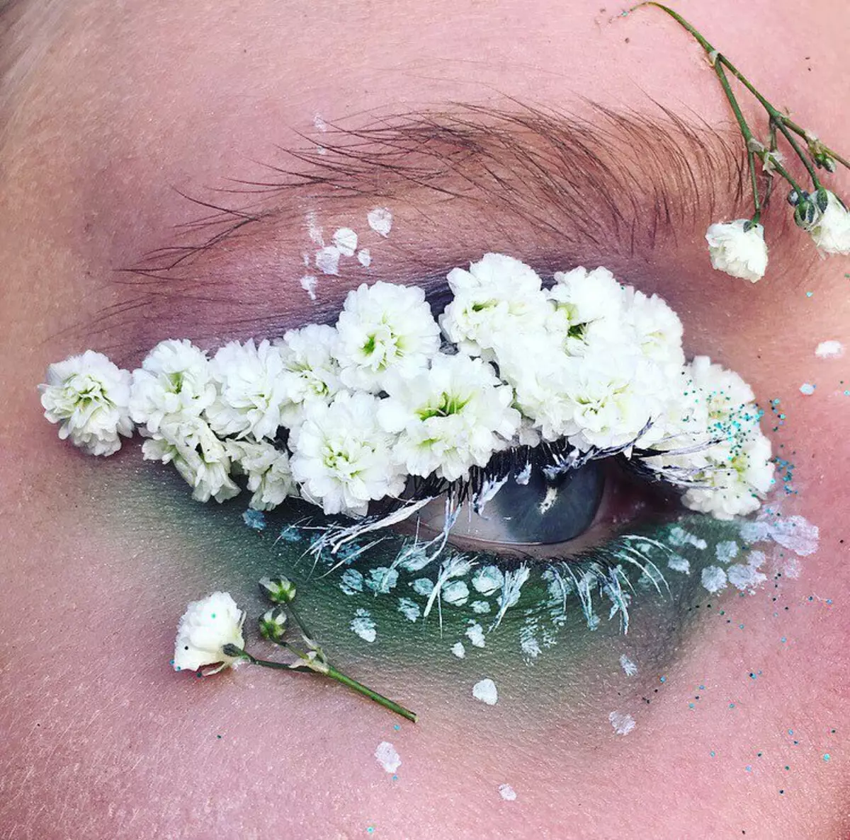 Maquiagem com flores: lindo floral Meikap em faces passo a passo, as melhores opções e características 16009_17