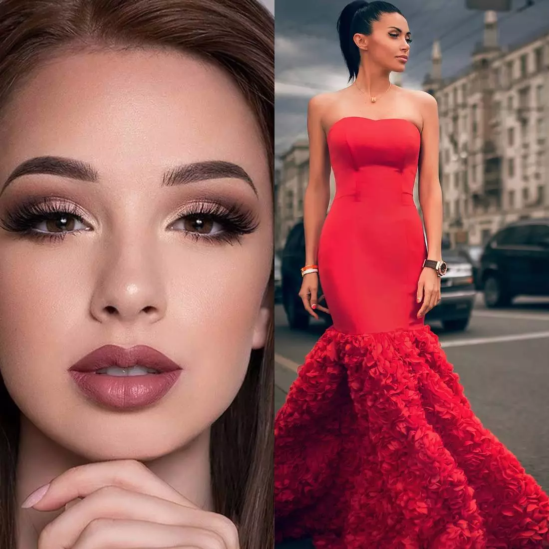 Makeup under kjole: Hvad skal man vælge under rød og blå, lyserød og burgund, blå og beige, hvid og grå kjole? Valgmuligheder for Emerald og Leopard Kjole 16015_5