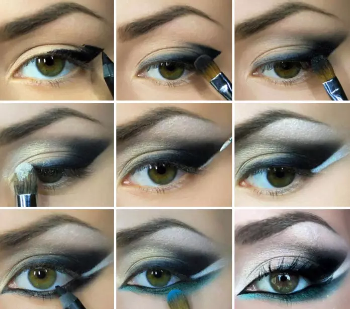 Orijentalna šminka (70 fotografija): Za smeđe, zelene i plave oči. Kako korak po korak da biste napravili makeup žene? Prekrasni primjeri 16016_60
