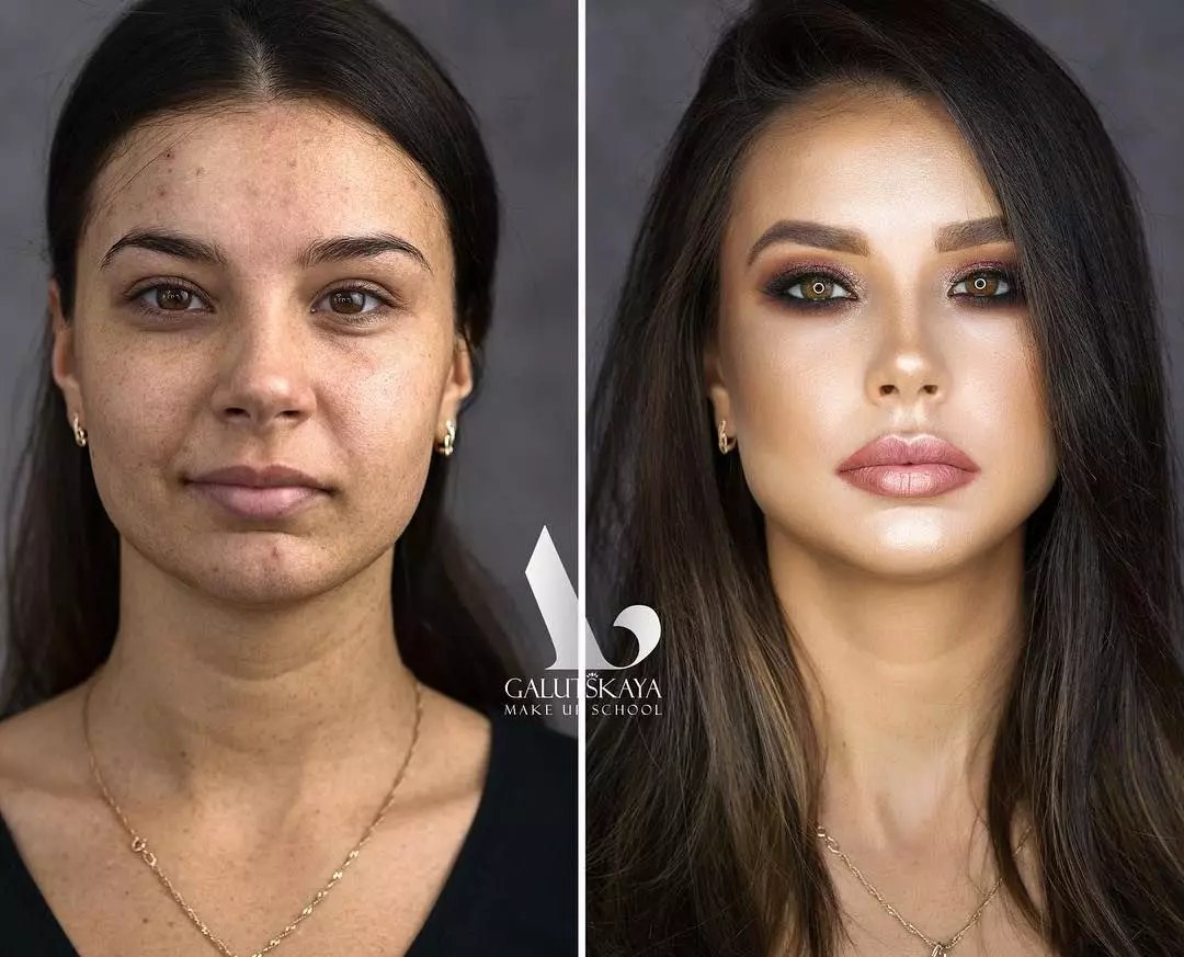 Paano mabawasan ang ilong na may makeup? 49 larawan kung paano gumawa ng isang visual na mas mahabang haba ng ilong hakbang-hakbang? Scheme ng visual reduction ng isang malawak at iba pang ilong 16023_4