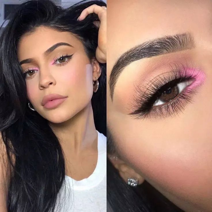 Smink Kylie Jenner: Hogyan lépjünk lépéssel, hogy sminket készítsenek a stílus Kylie Jenner? Jellemzői és gyönyörű példái 16049_10