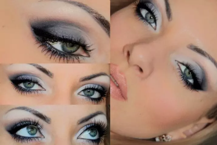 Dark Makeup (48 Fotos): Gedämpfte Augen Makeup Schatten in dunklen Farben, schöne leicht zu grüne Augen und einfache blaue Augenideen 16060_36