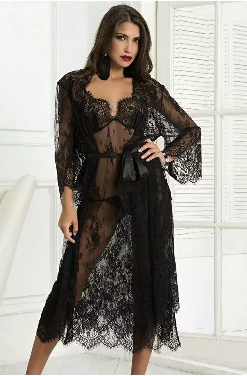 Lace Robe 52 ფოტო: ლამაზი ქალთა bathrobes ერთად ბამბა მაქმანი, ატლასის, ნაქსოვი 1607_24