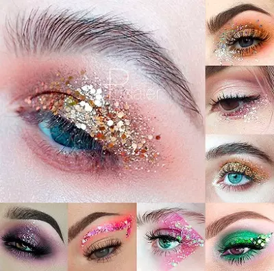 Makeup dengan Sequins: Makeup Brilliant dengan Glitter untuk Mata dan Shadows, Sparkles di muka. Mengapa anda memerlukan perhiasan? Kecemerlangan kecil dan pilihan lain yang lain 16080_67
