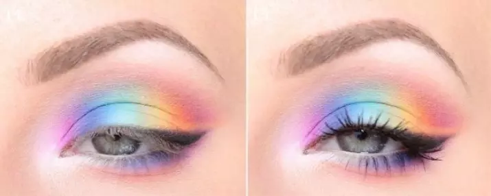 Maquiagem do arco-íris (34 fotos): Maquiagem de olho leve e rosto. Como fazer um belo arco-íris no rosto de Stehago? As melhores ideias de maquiagem 16106_20