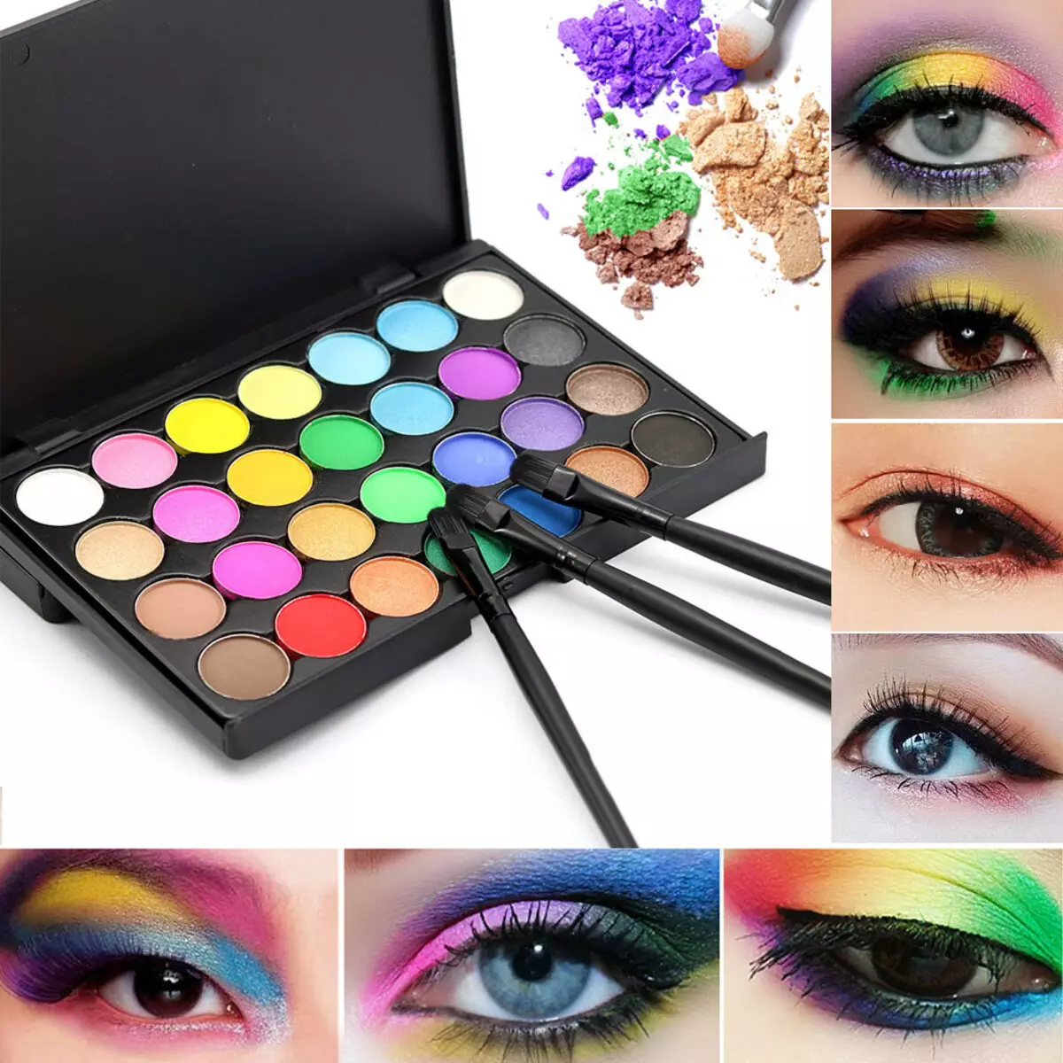 Maquiagem do arco-íris (34 fotos): Maquiagem de olho leve e rosto. Como fazer um belo arco-íris no rosto de Stehago? As melhores ideias de maquiagem 16106_7