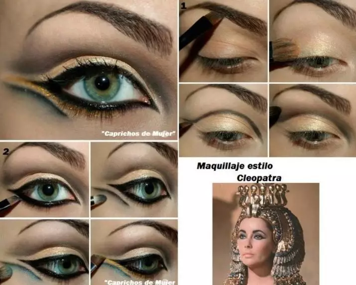 Makeup Cleopatra (24 fotografija): Kako napraviti korak po korak? Što trebaš? Prekrasni primjeri 16117_14