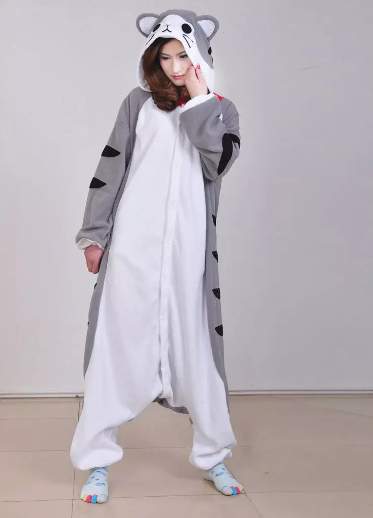 Pajamas Kigurumi (91 ფოტო): სახით ცხოველები, unicorn, jumpsuit-pajamas panda, picaching, რა ეწოდება pajamas სახით raccoon, მიმოხილვა 1614_11