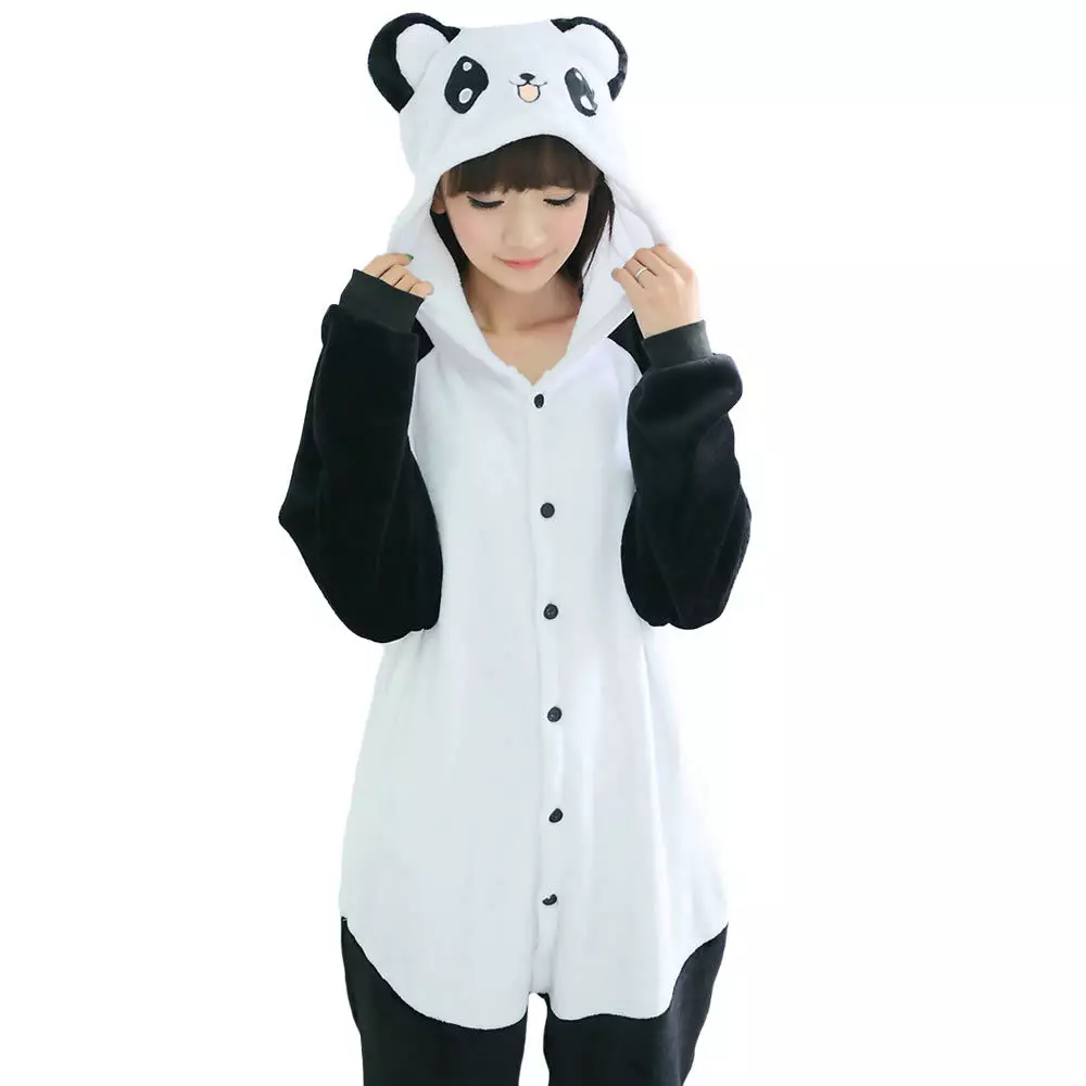 Pajamas Kigurumi (91 sary): amin'ny endrika biby, Unicorn, Jumpsuit-Pajamas Panda, ponaching, izay antsoina hoe Pajamas amin'ny endrika raccoon, hevitra 1614_46